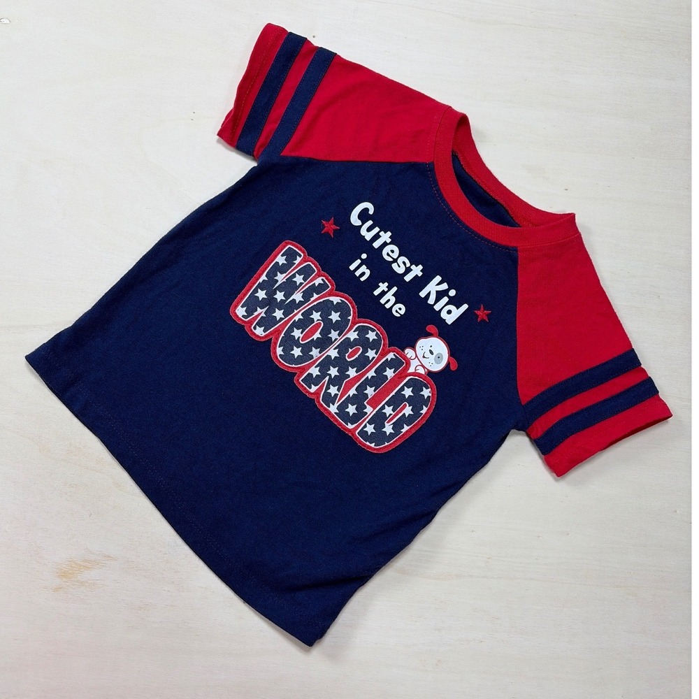 Garanimals Toddler Boys Navy Red Cutest Kid in the World Raglan T-Shirt 24M‎
